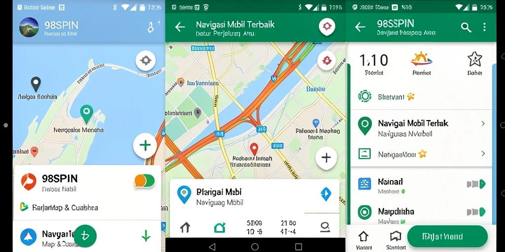 Antarmuka aplikasi 98SPIN yang menampilkan peta navigasi mobil.