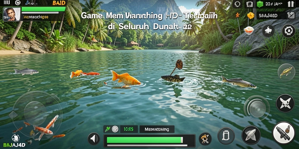 Antarmuka game Memancing BAJAJ4D yang menampilkan lokasi menarik dan ikan yang beragam.
